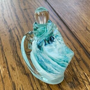 Elegant Hand Blown Glass Art Bottle in Aqua Colors and Clear